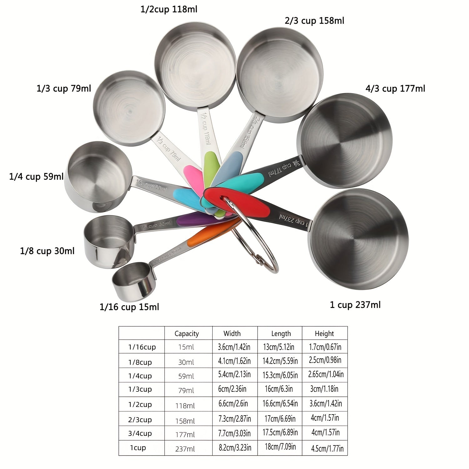 Juego de 20 tazas y cucharas medidoras de acero inoxidable con nivelador magnético