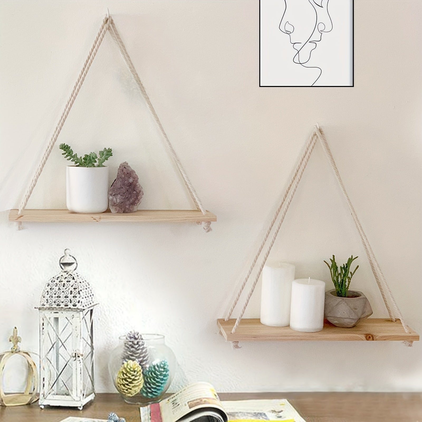 Boho Wall Shelf Set with Rustic Wood Shelves for Storage and Display
