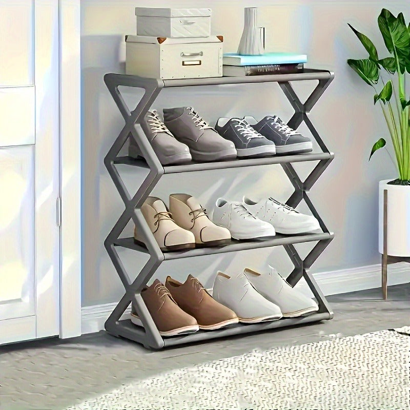 Black Metal Shoe Rack Stackable Floor Organizer for Living Room and Hallway