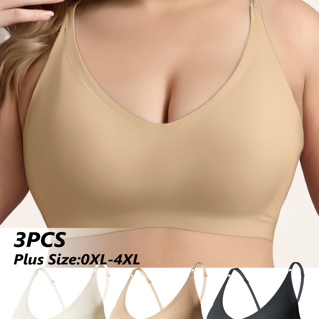 Women's Seamless Push-Up Bras 3 Pack Adjustable Straps Wire-Free Breathable