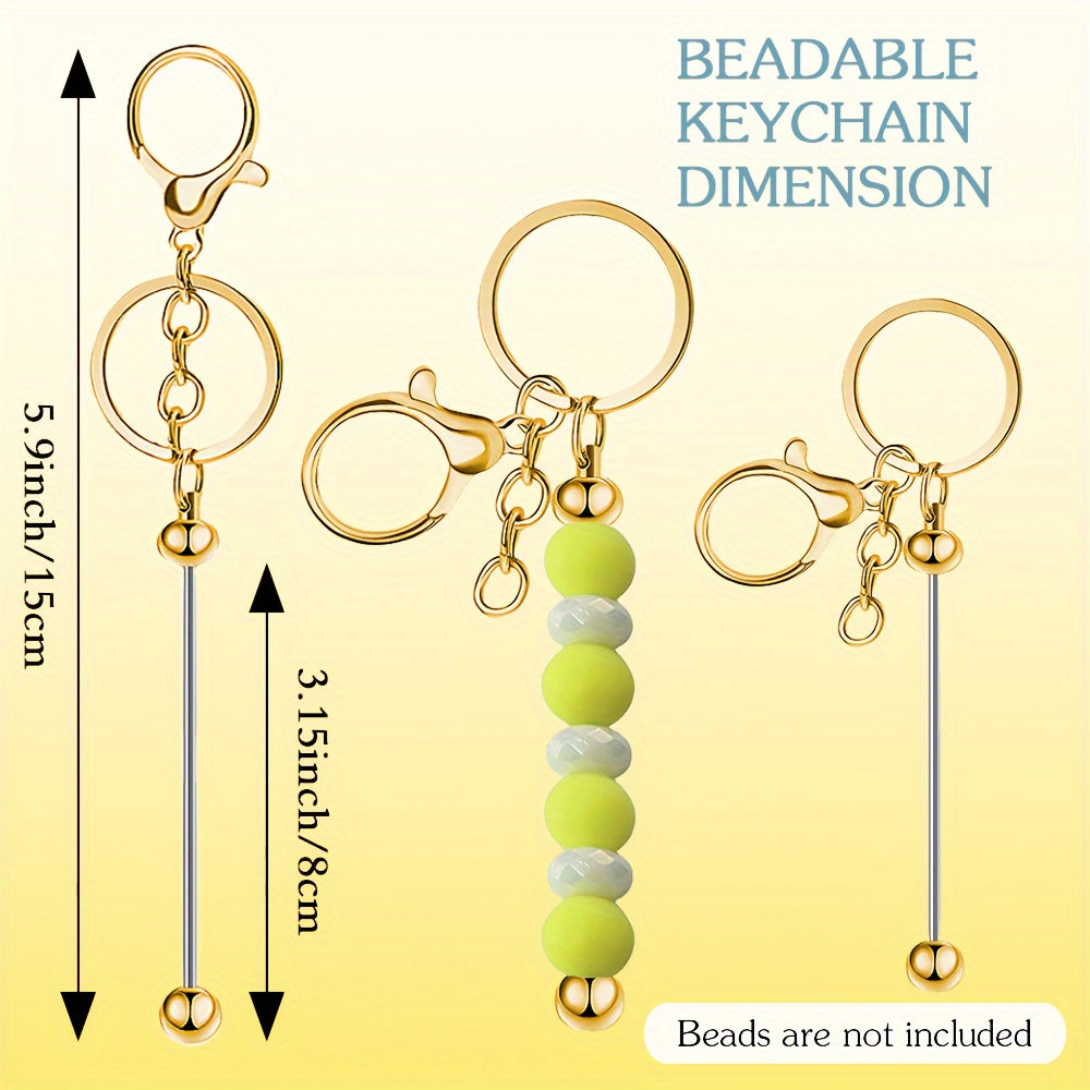 Set of 12 Gold Bead Keychain Pendants for DIY Crafts and Gifts