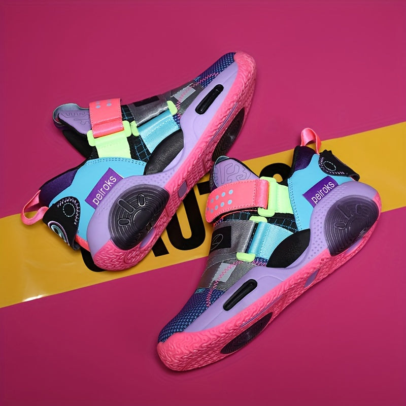 Youth Casual Basketball Sneakers Girls Pink Purple Blue Low Top TPR Sole Elastic Closure