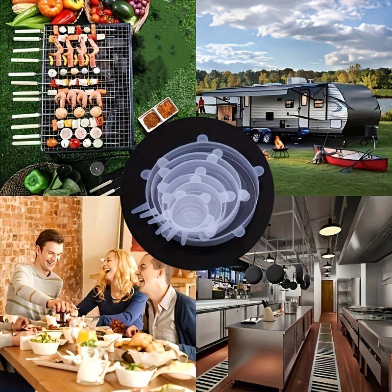 Six Pieces Reusable Silicone Stretch Lids Transparent Heat-Resistant Food Cover Set