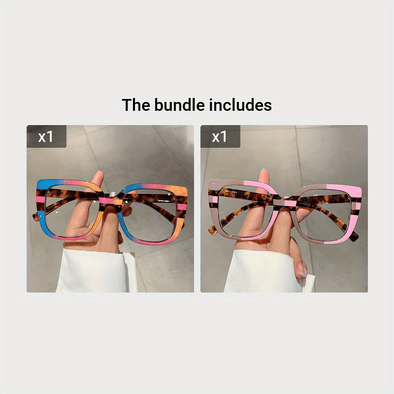 Women’s Cat Eye Computer Glasses with Clear Lenses and Color Block Frame