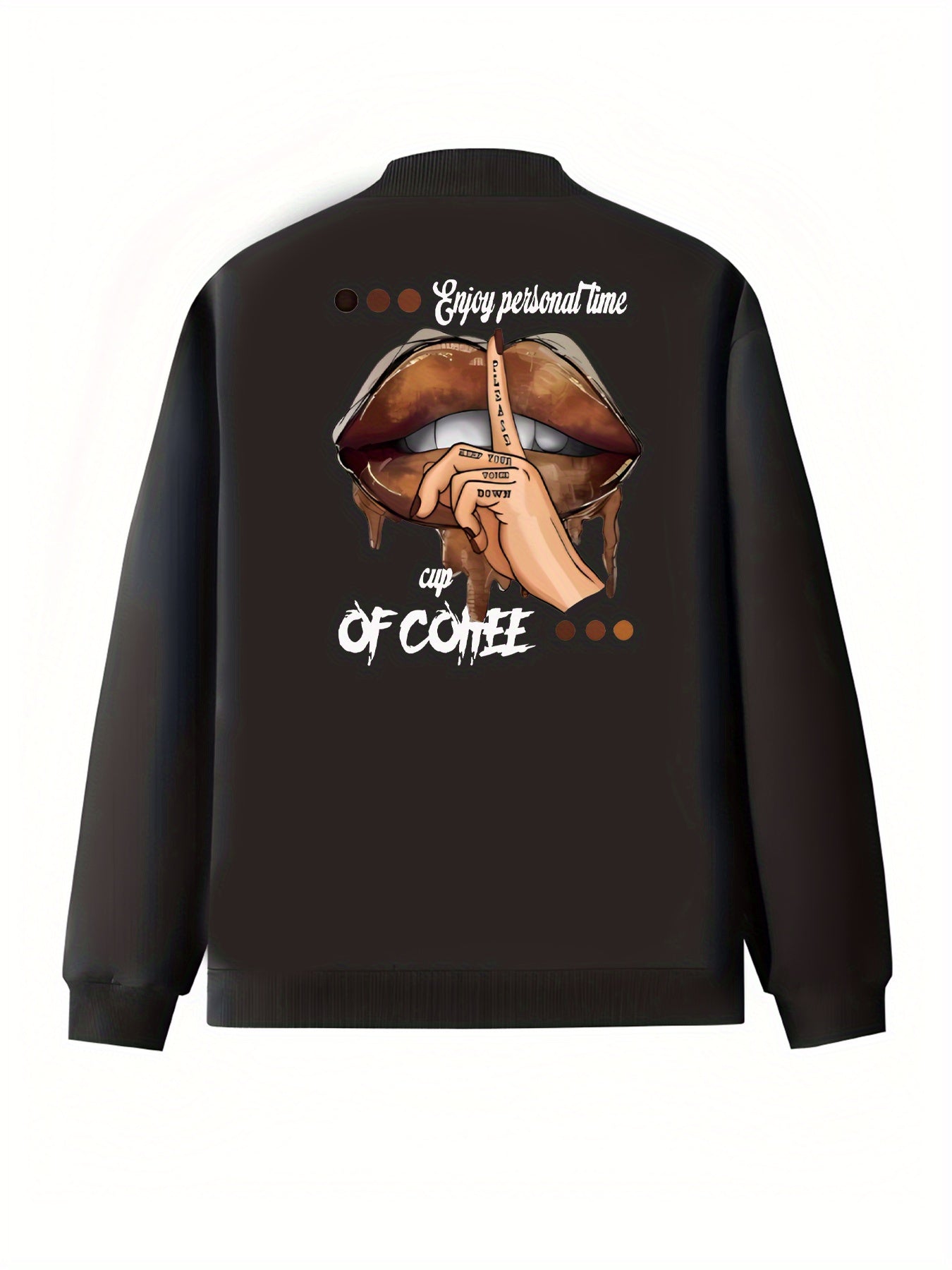 Plus Size Women's Casual Baseball Collar Zip Up Jacket with Letter Print