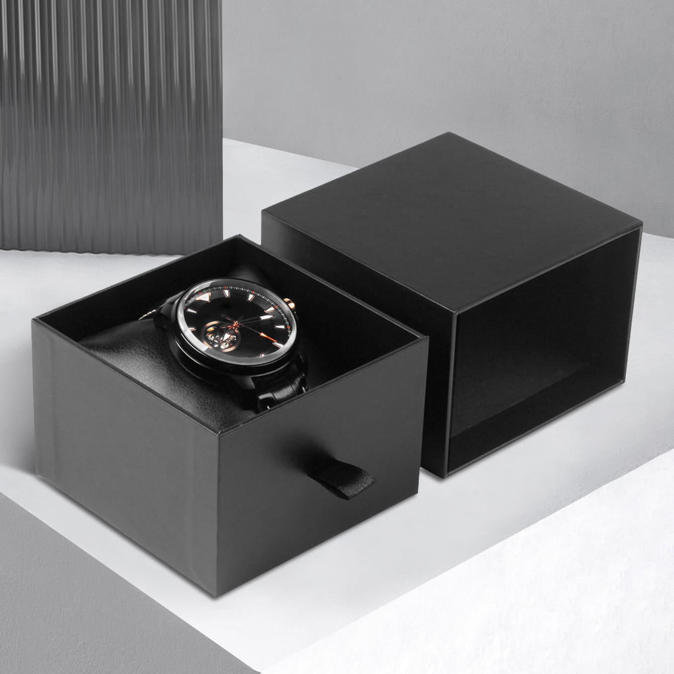 Black Watch Gift Box with Removable Lid for Jewelry and Accessories