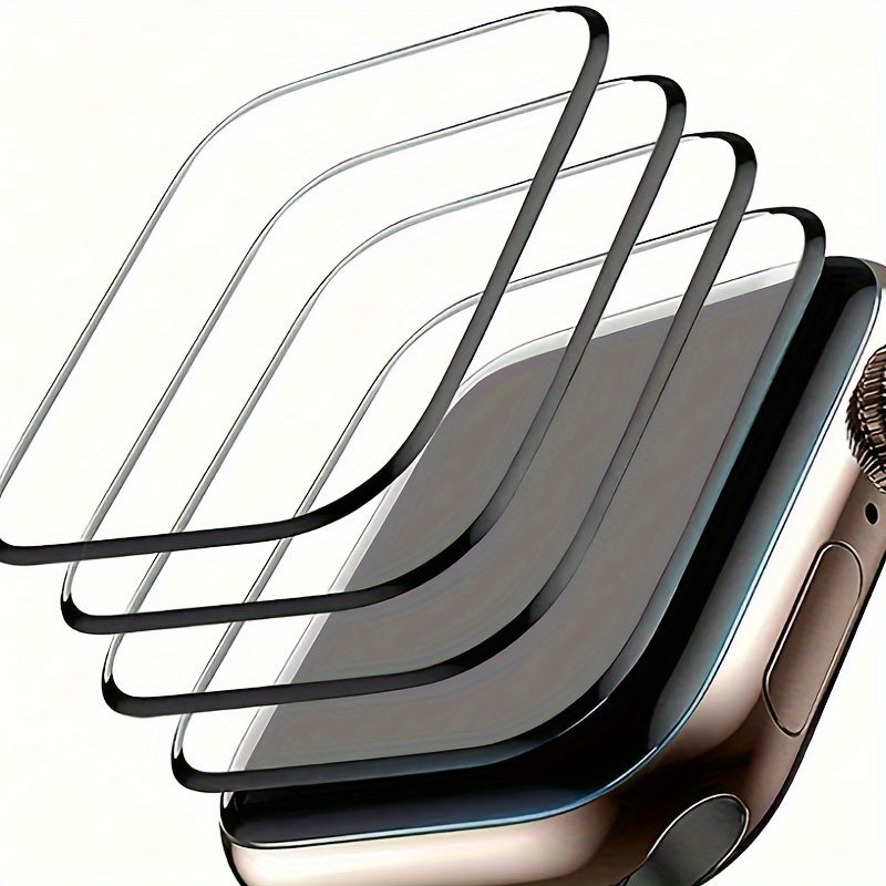 4-Pack Glossy Soft Glass Smartwatch Screen Protectors for Apple Watch SE/3/4/5/6/7/8 Full Coverage 9D Plastic Film
