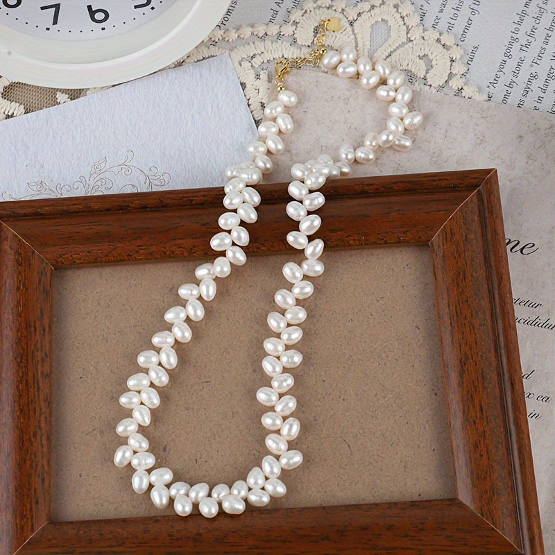 Freshwater Pearl Wheat Chain Necklace Sterling Silver for Women Valentine Gift