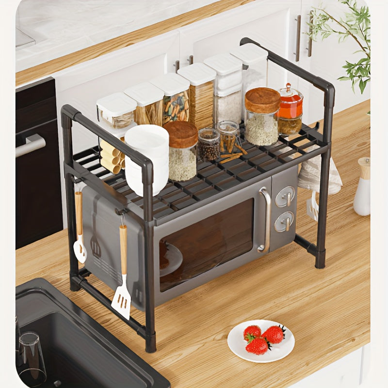 Multi-Tier Kitchen Storage Rack Organizer with Anti-Fall Armrests Microwave Oven Stand Plastic Shelving Unit