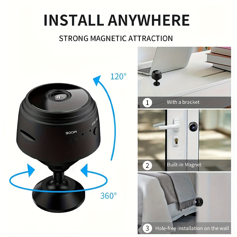 Mini cámara de seguridad inteligente WiFi con batería, soporte de mesa, 480p, no resistente al agua