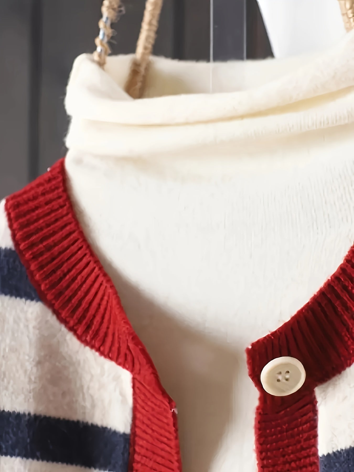 Women's Striped Heart Pattern Cardigan Casual Long Sleeve Round Neck Autumn Winter