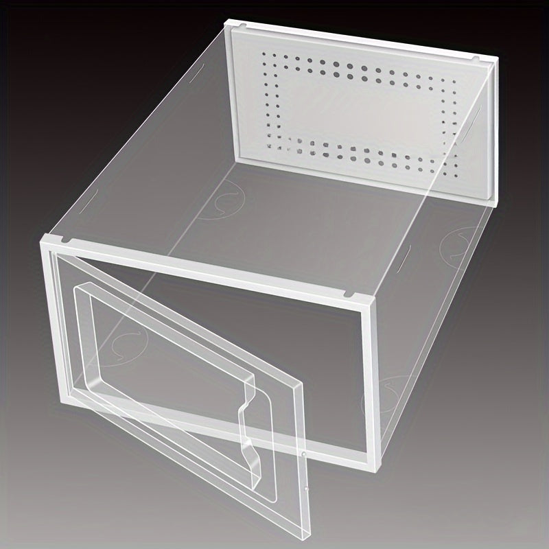 Shaffof, to'plamga joylashadigan va egiladigan poyabzal saqlash qutisi - Uy, yotoqxona yoki yotoq xonasi uchun joyni tejaydigan tashkilotchi - Oq yoki qora sport poyabzallari uchun mukammal.