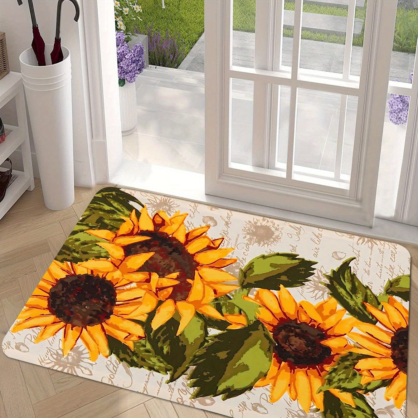 Sunflower Print Kitchen Floor Rug Water-Resistant Machine Washable Entrance Doormat