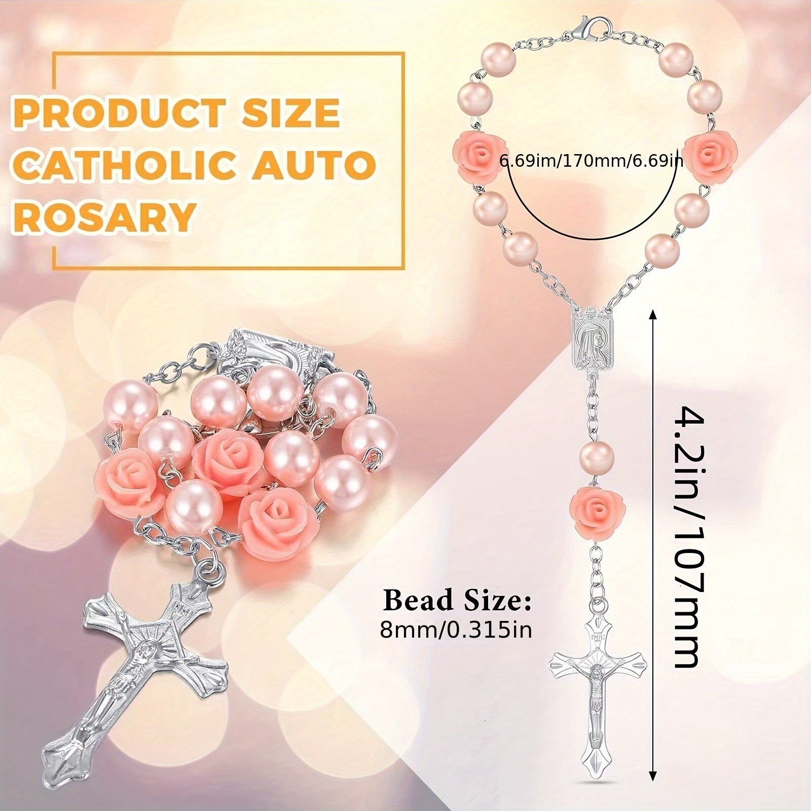 Car Interior Decor Rosary Mirror Beads Catholic Prayer Cross Accessory