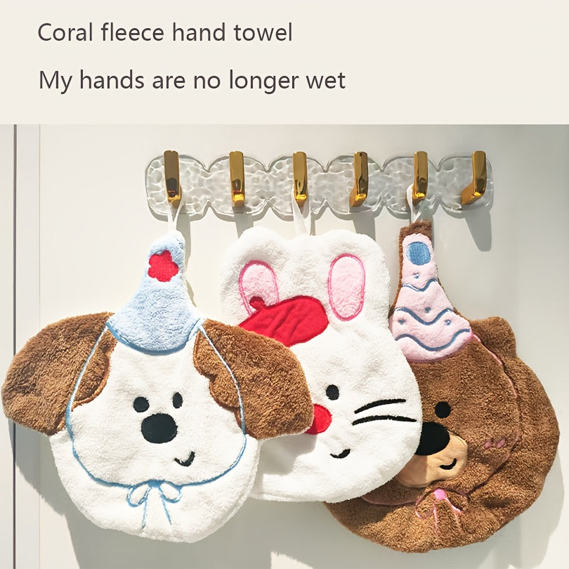 Coral Velvet Hand Towel with Hanging Loop Thick Absorbent Non-Shedding Kitchen Bathroom Use