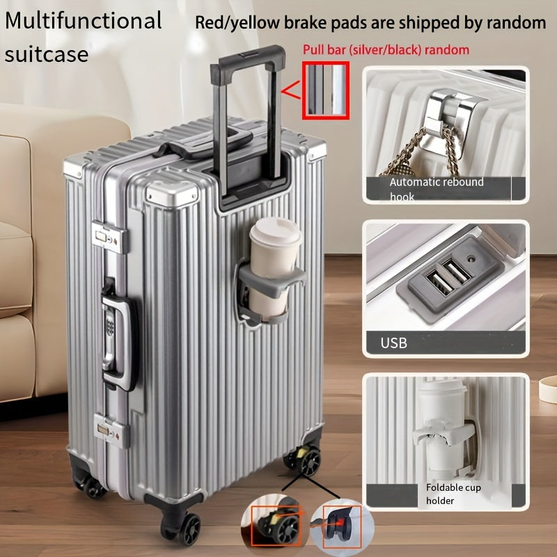 24 Inch Aluminum Hard Shell Spinner Luggage with USB Port and Cup Holder