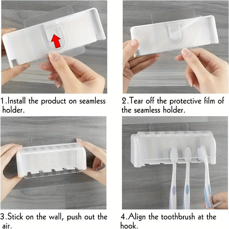 Wall-Mounted Toothbrush and Toothpaste Holder Space-Saving No Punch Installation Bathroom Accessory