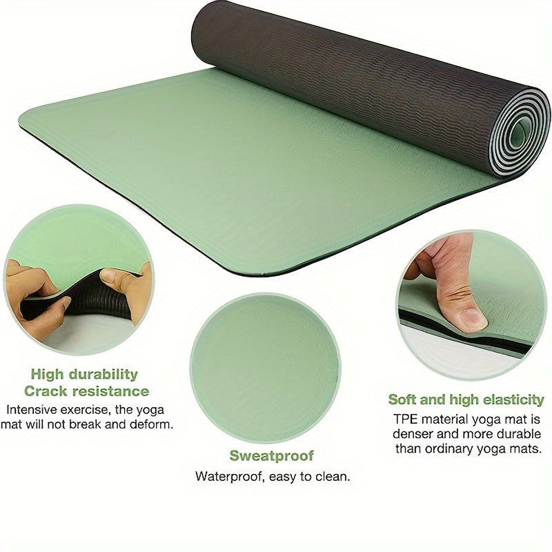 Esterilla de yoga antideslizante con superficie texturizada y correa de transporte para pilates y fitness gris, verde, púrpura