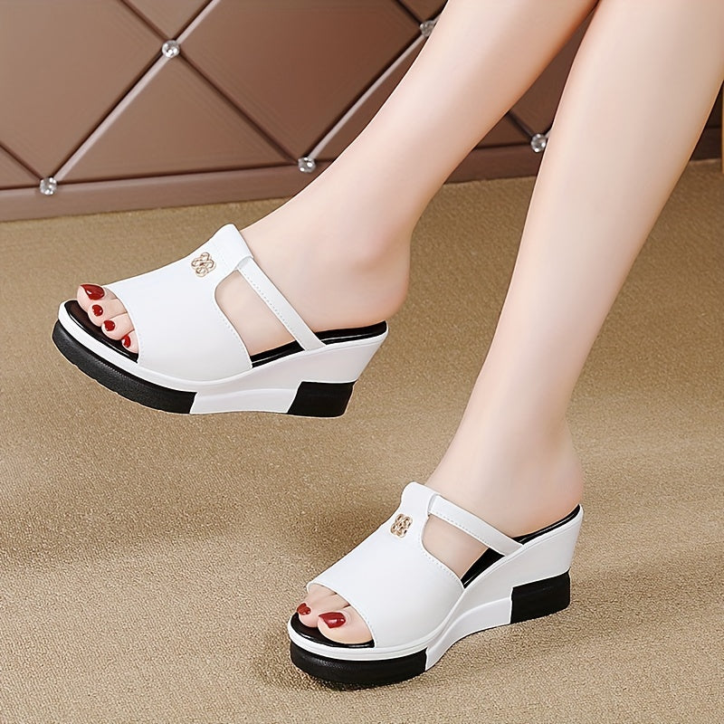 Women's Black White Platform Slide Sandals Open Toe Thick Sole Casual Footwear