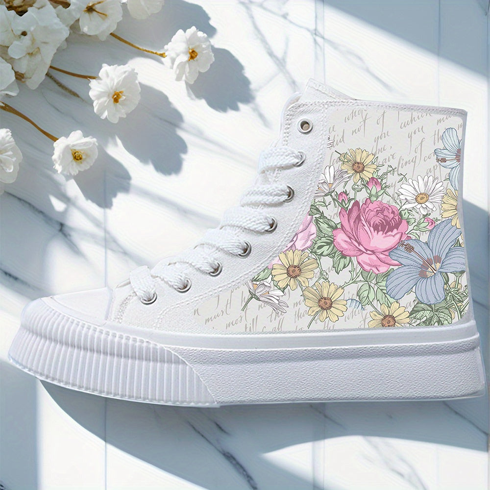 Women's Black and White Floral Casual Sneakers Skateboard Shoes
