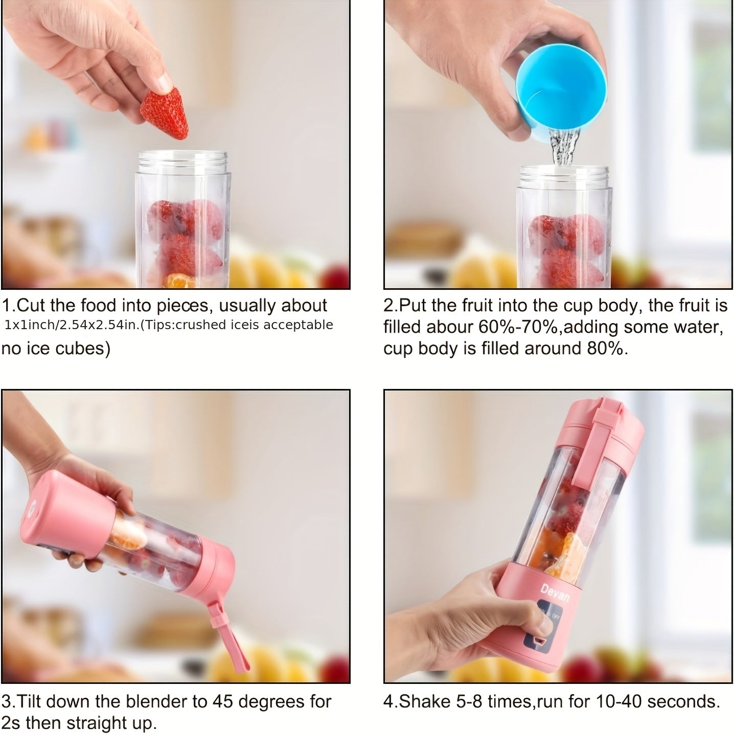 Portable Blender with Dual Cups USB Rechargeable 2000mAh for Smoothies and Juices