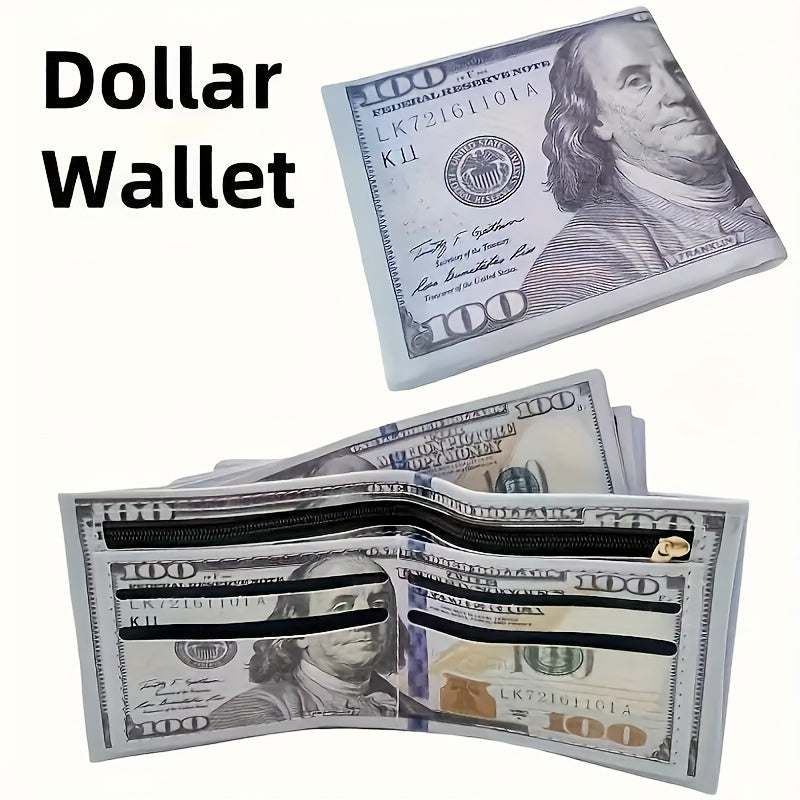 Men's Vintage PU Leather Wallet with Dollar Bill Design and Zipper Coin Pocket