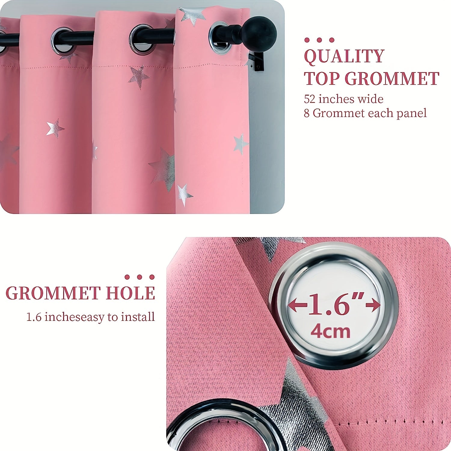 Blackout Curtains with Star Foil Print Thermal Insulated Room Darkening for Bedroom