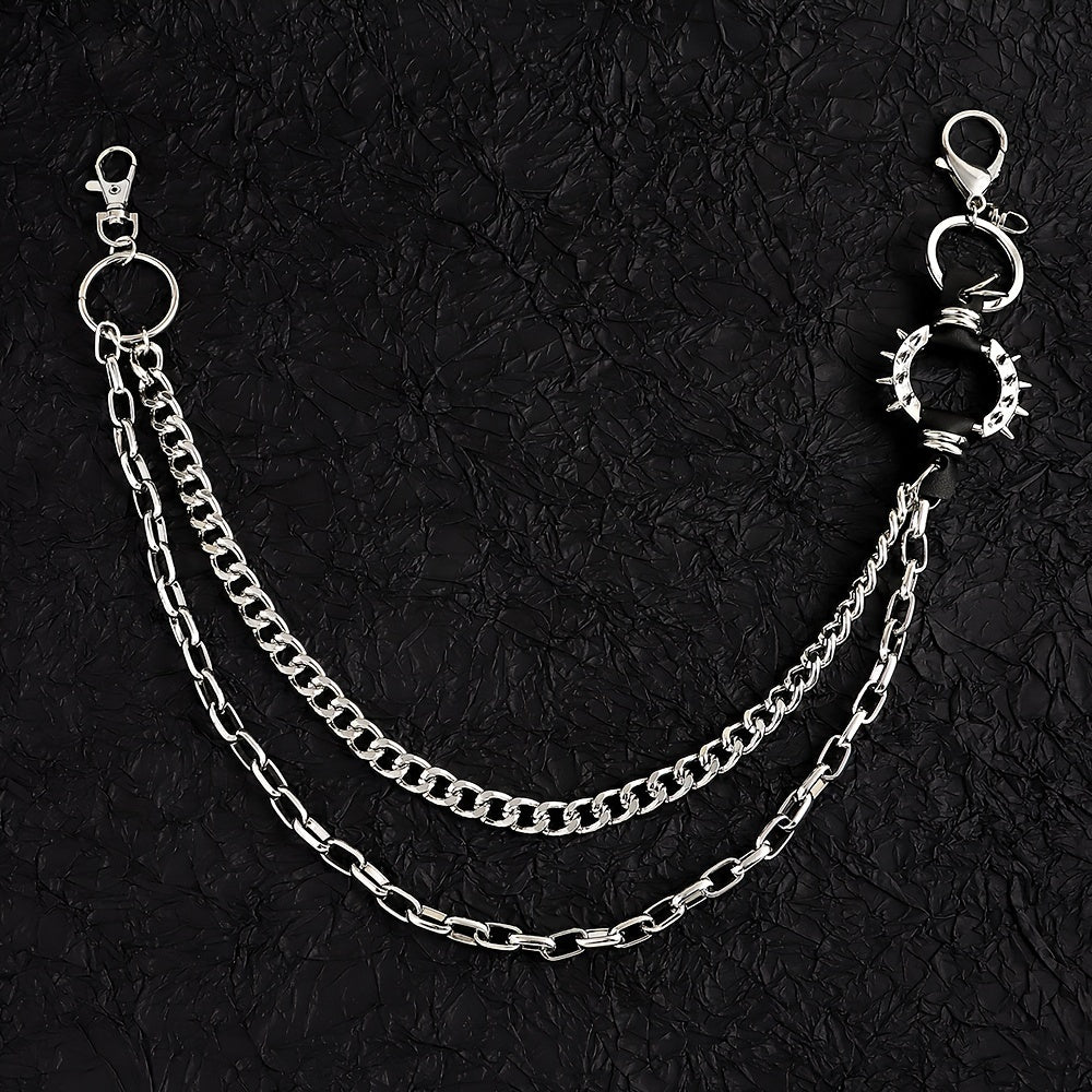 Men's Gold Punk Rock Waist Chain Wallet Chain for Hip-Hop Style with Spiked Design