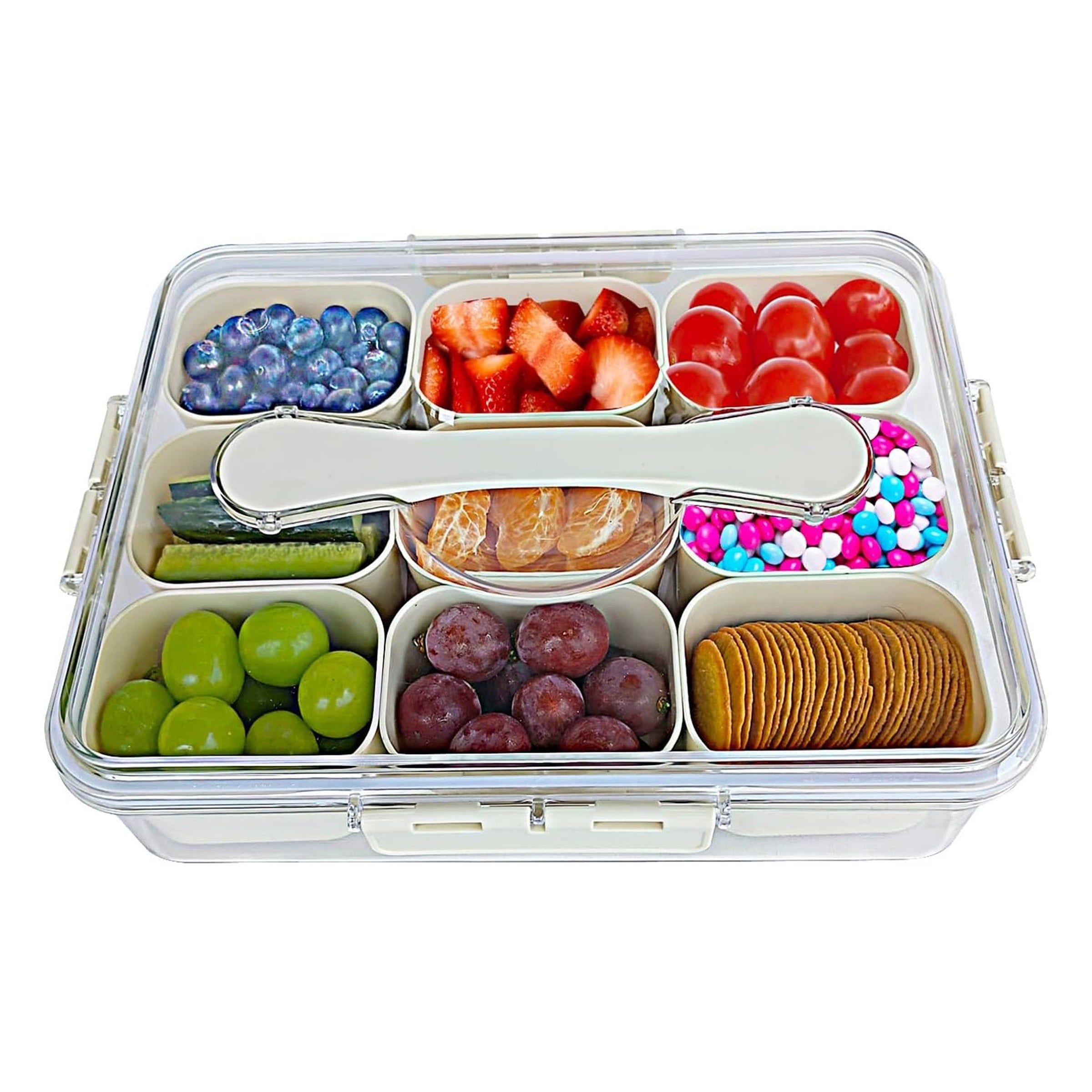 Square Food Storage Lunch Box with 4/8/9 Compartments and Handles Plastic Tray