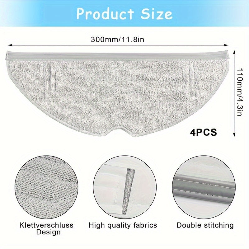 Set of 4 Microfiber Mop Pads for S8/S7 Series, Washable, Durable Adhesive Backing