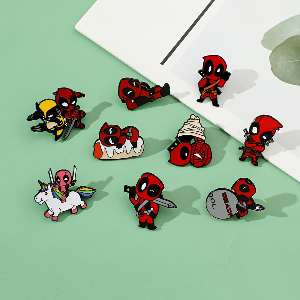 9 Disney Deadpool Enamel Pins Alloy Cartoon Style Punk Badge Jewelry for Clothing Backpack Accessories