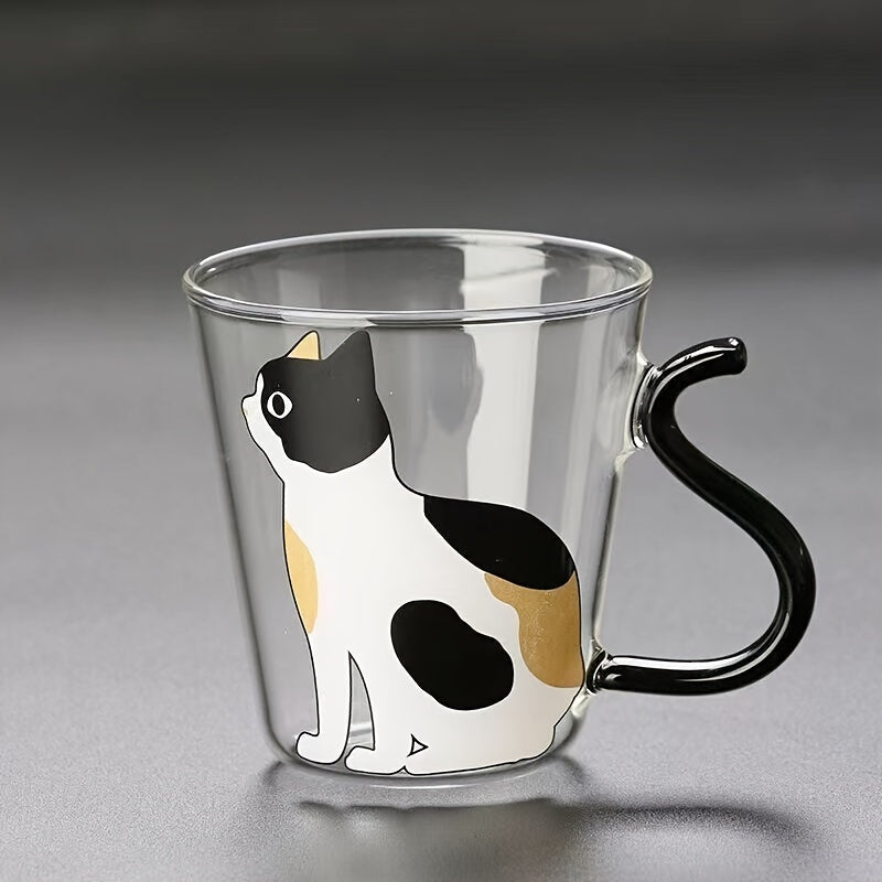 8.8oz Cat Glass Mug Heat Cold Resistant Reusable Animal Print Coffee Tea Cup