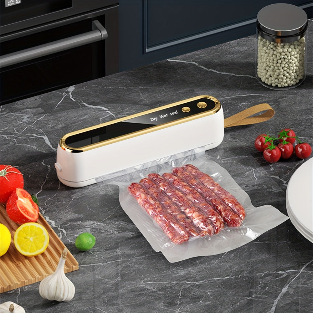 Oziq-ovqatni saqlash uchun kompakt simsiz vakuum yopishtiruvchi; qayta tiklanadigan USB/akku bilan ishlaydigan.