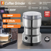 Stainless Steel Electric Coffee and Spice Grinder 300W Mini with 4 Blades