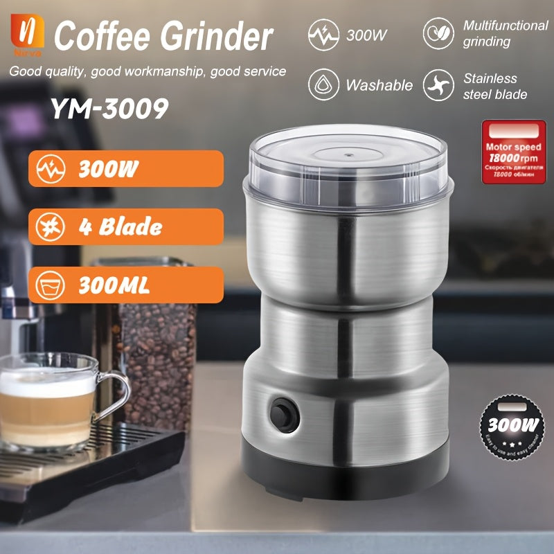 Stainless Steel Electric Coffee and Spice Grinder 300W Mini with 4 Blades