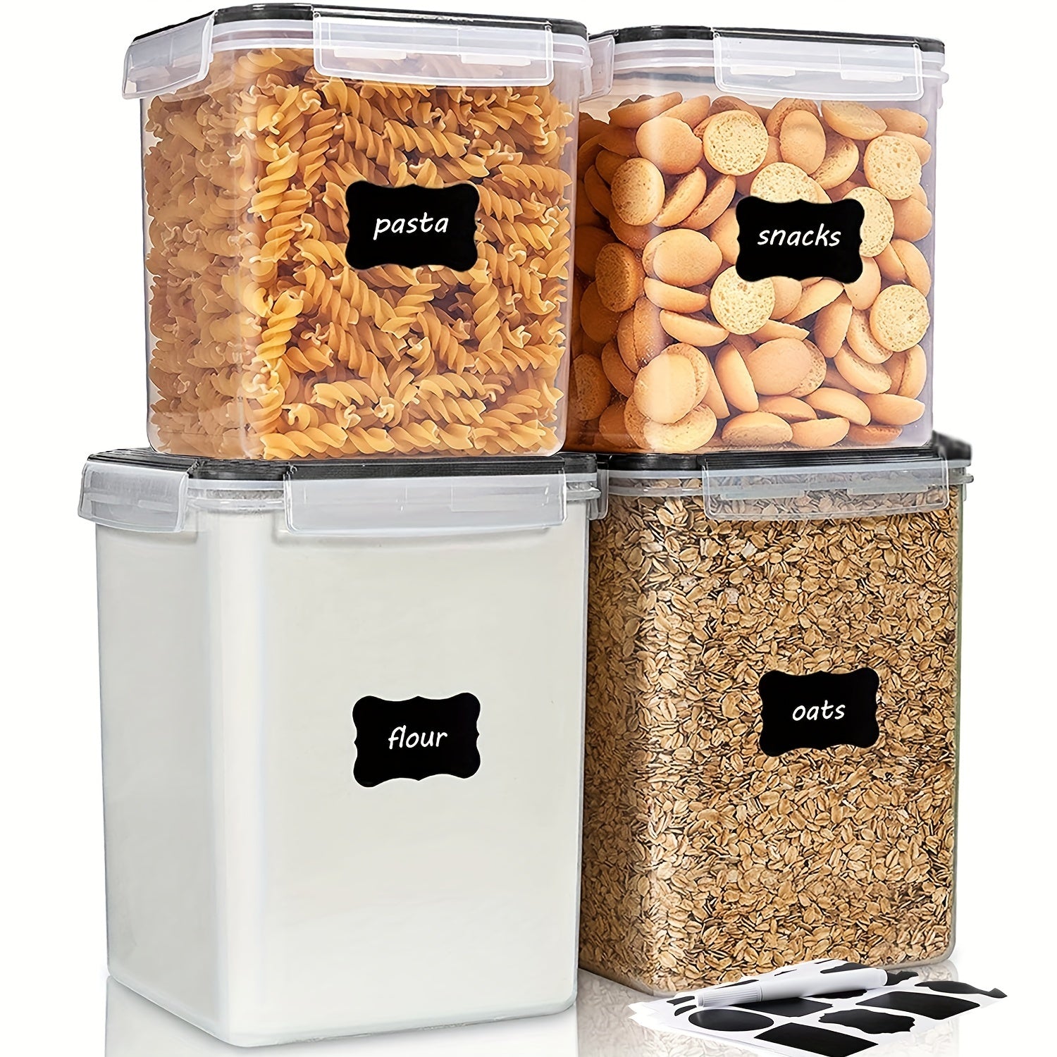 Large Plastic Food Storage Containers Set 4pcs Airtight Canisters for Pantry