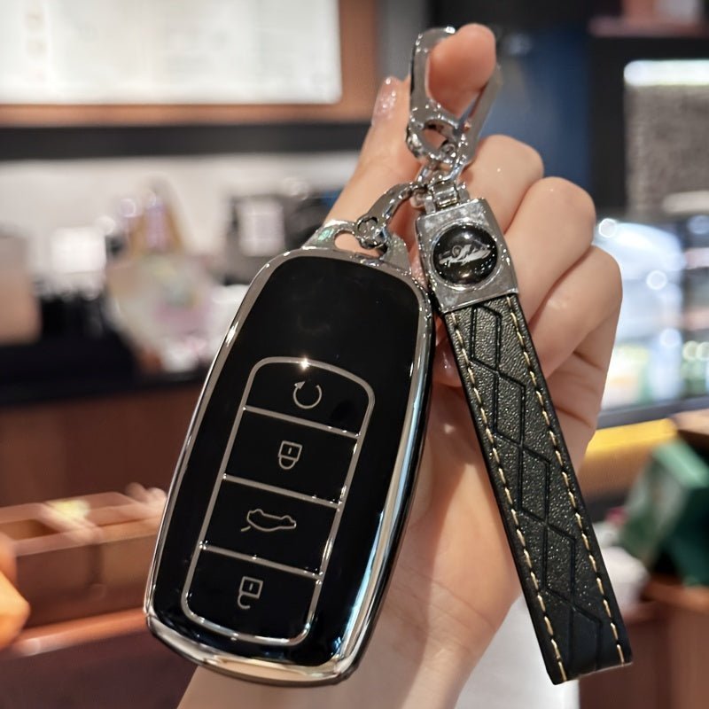 Black TPU Key Fob Cover with Lanyard for SUV Car Key Protector