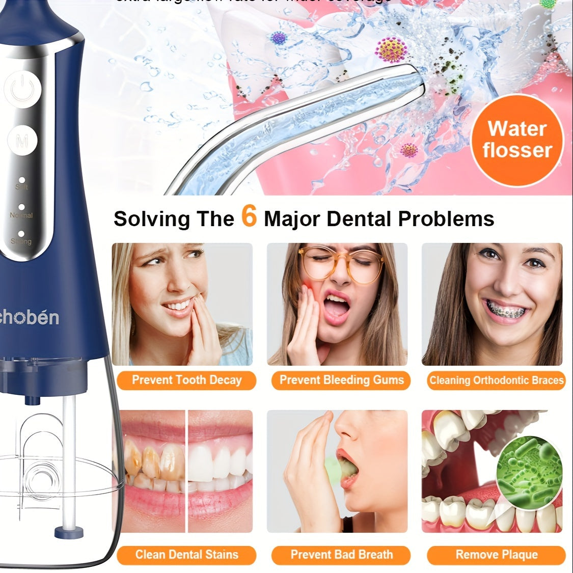 Portativ simsiz suv tozalash uchun tish cho'pkichi, 300ML suv tanki bilan