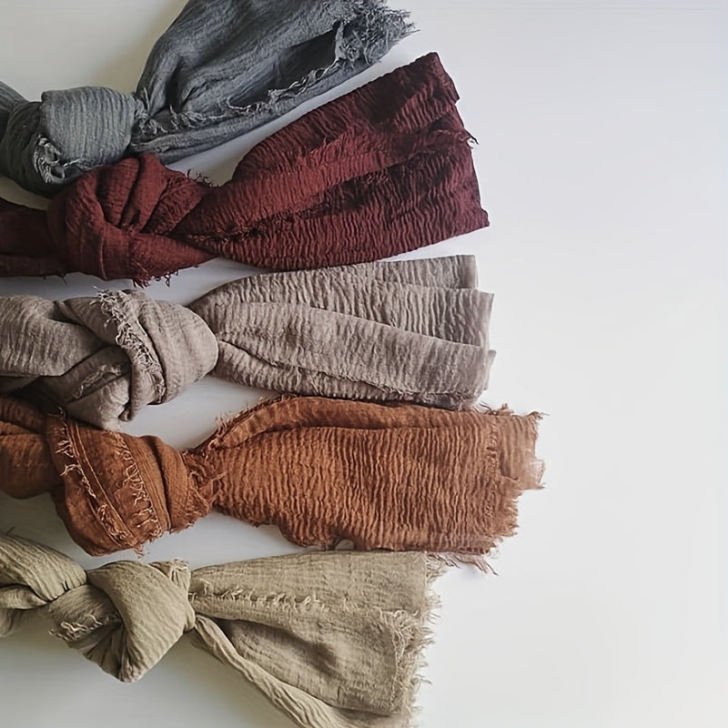 Crinkled Polyester Hijab Scarf for Women Solid Color Breathable Lightweight
