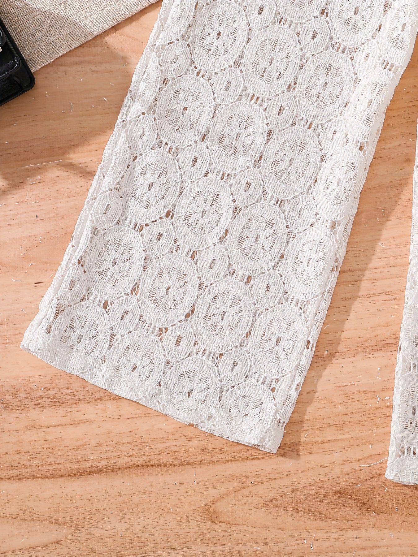 Girls Lace Set with Flounce Sleeve Top and Hollow-Out Pants for Summer