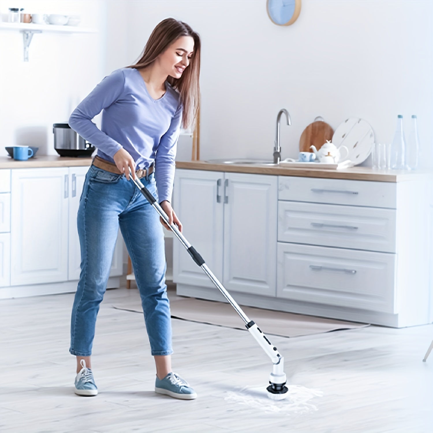 Wireless Electric Cleaning Brush with 9 Replaceable Heads and Adjustable Handle