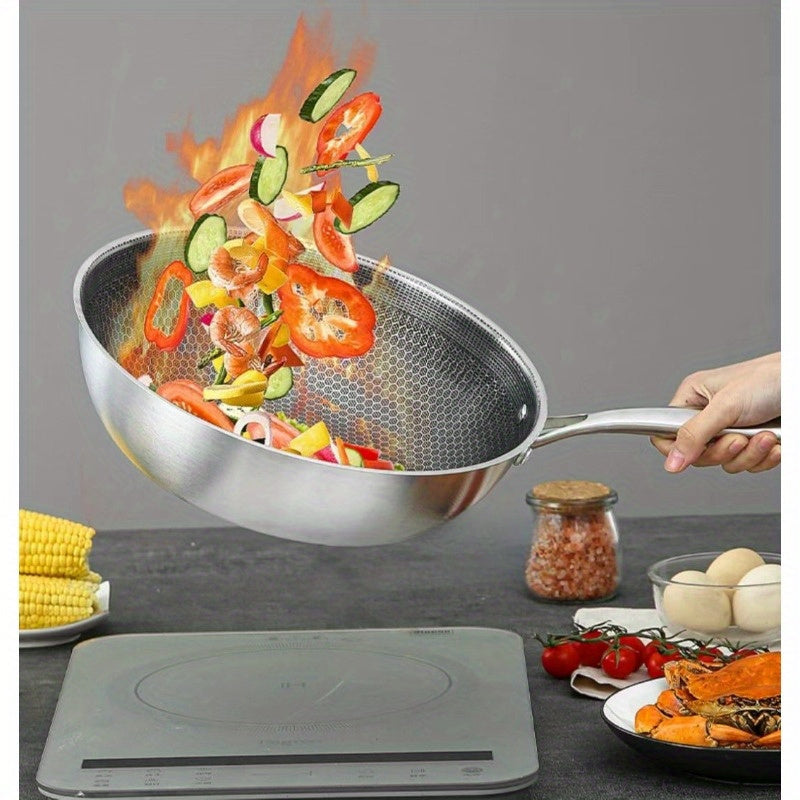 Stainless Steel Honeycomb Wok Non-Stick Coating for Home and Restaurant Cooking