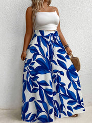Women's Plus Size Tropical Floral Wide Leg Pants High Waist Casual Opaque
