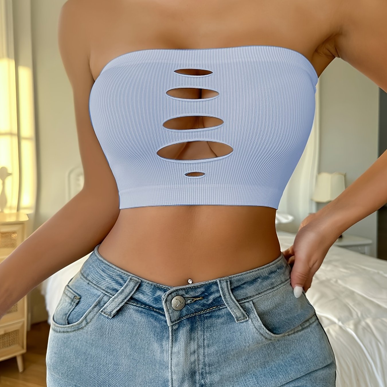 Sujetador bandeau sin tirantes con aros y soporte push-up para mujer
