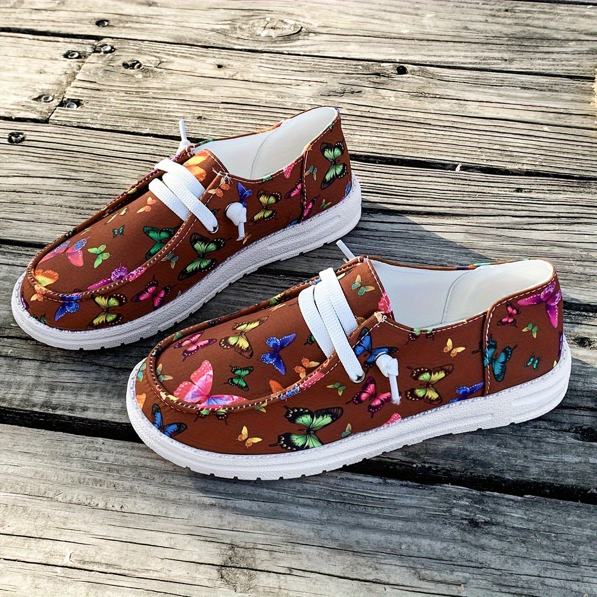 Women's Butterfly Print Canvas Slip-On Shoes Casual Comfortable Sneakers