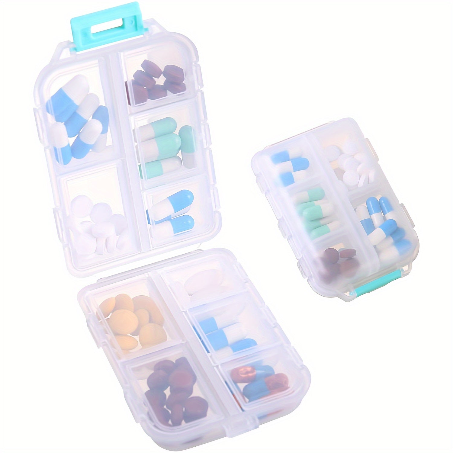 Organizador de pastillas de doble capa con 10 compartimentos y tapas individuales para viajes