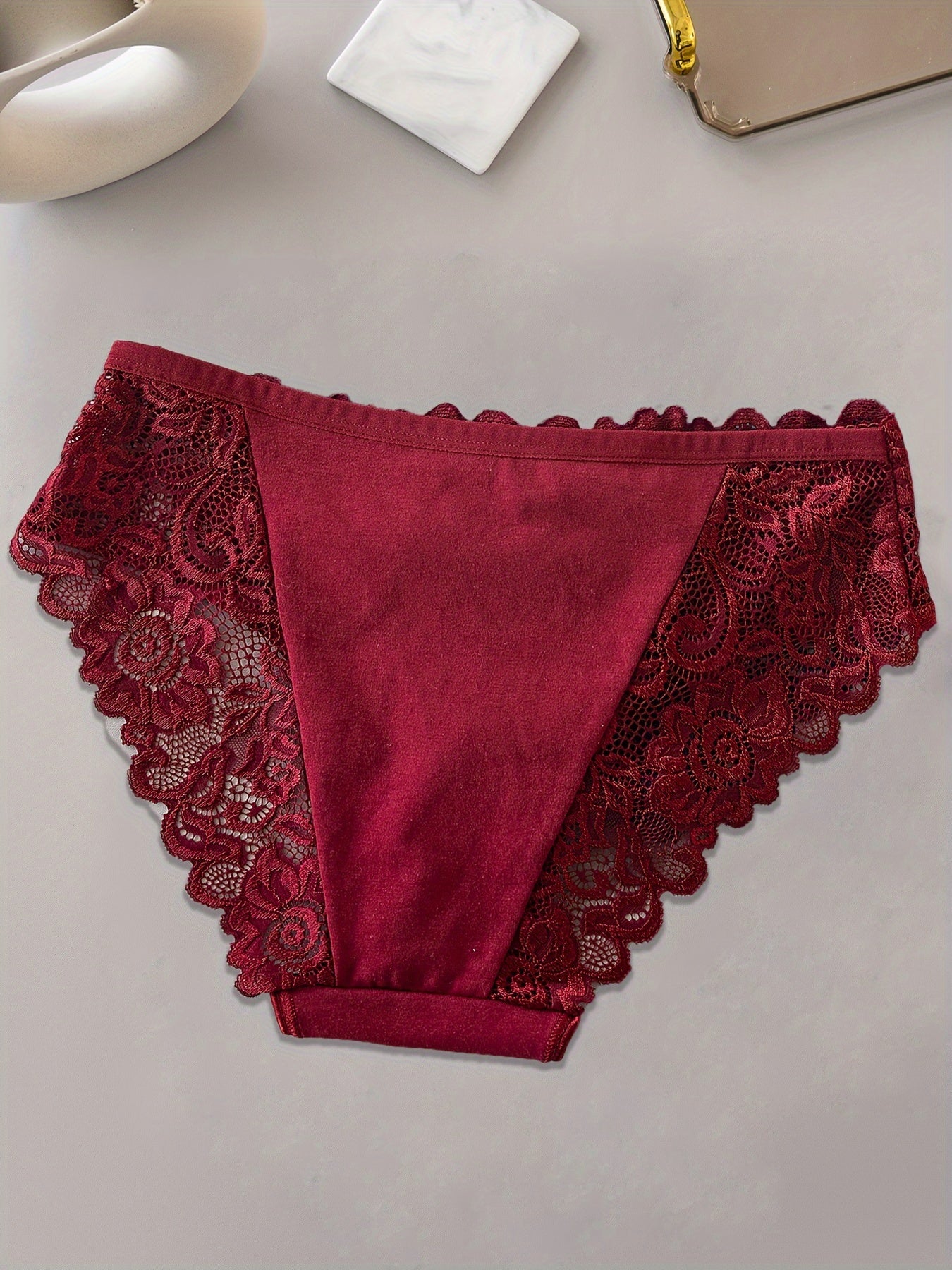 12pcs Women's Lace Patchwork Briefs with Floral Design Breathable Mid-Rise Underwear in Assorted Colors