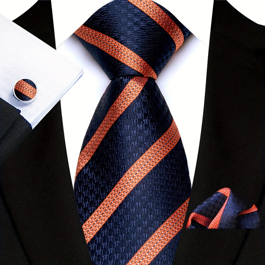 Men's Plaid Pattern Tie Pocket Scarf Cuff Set for Suits Gift