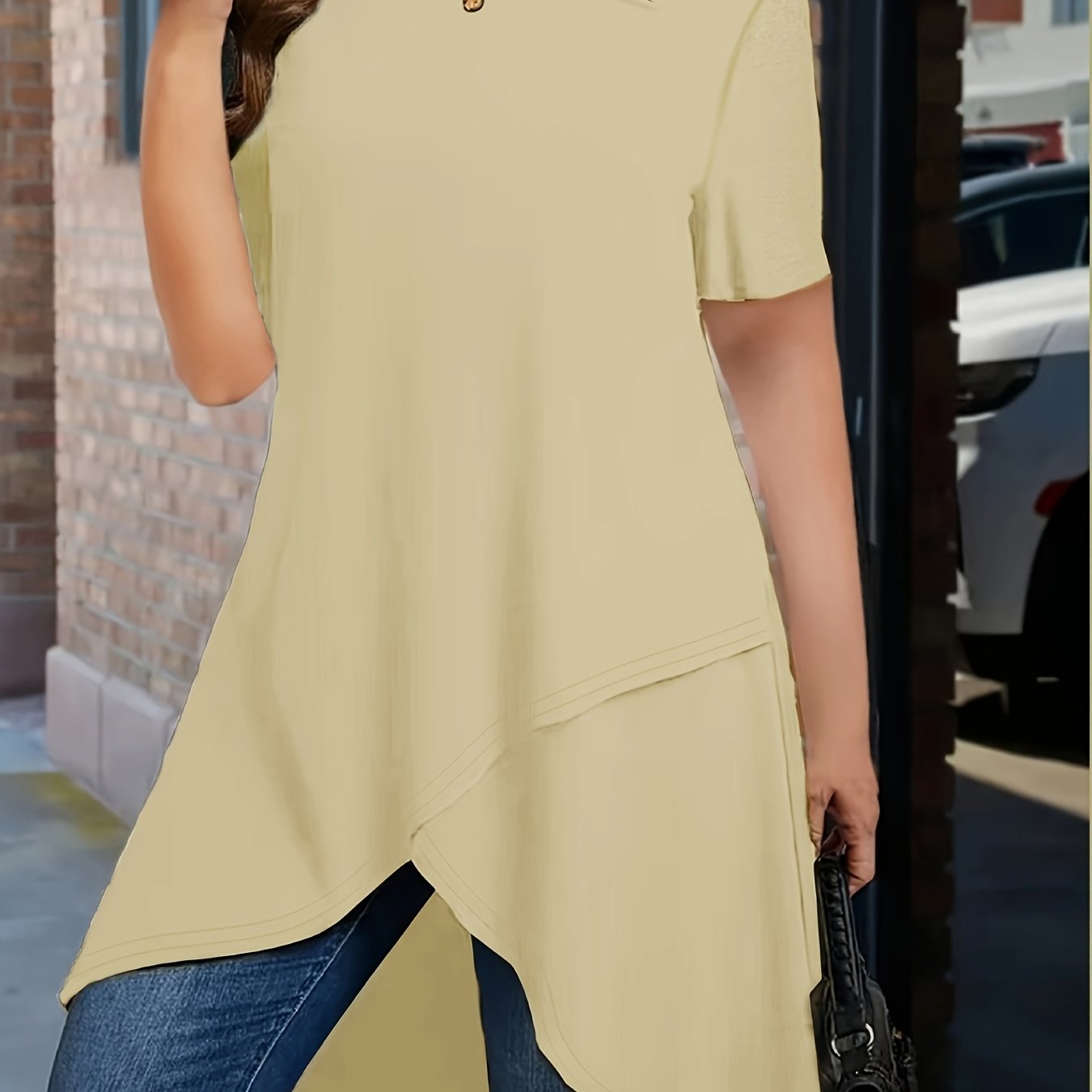 Plus o'lcham ayollar uchun yupqa fit paxta T-shirt qisqa sleeve kundalik yozgi to'liq rang