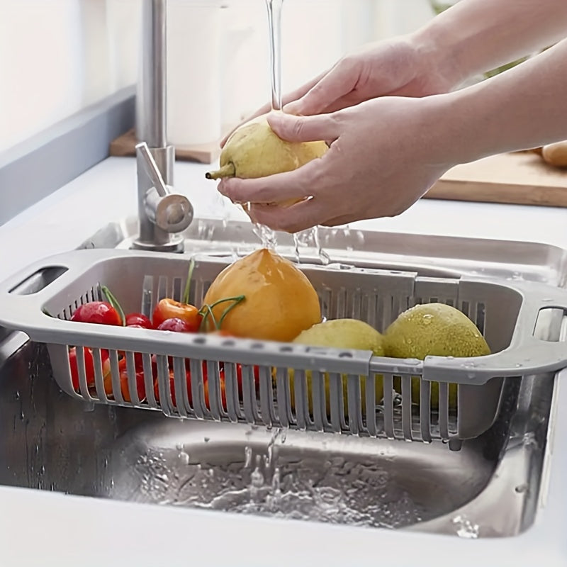 Регулируемая корзина для овощей - прямоугольная пластиковая в стиле бохо - кухонная полка для мытья посуды и хранения продуктов - выдвижная сушилка - сборка не требуется - экологически чистая